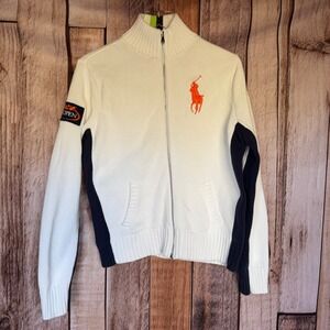 Ralph Lauren US Open Zip Knit Cardigan Sweater Preppy Tennis Tenniscore Size XL